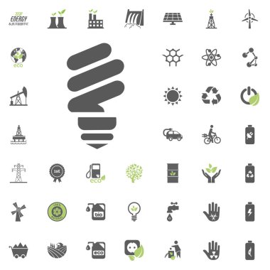 Enerji tasarrufu ampul simgesi. Eko ve alternatif enerji vektör Icon set. Enerji kaynağı elektrik güç kaynağı vektör ayarla.