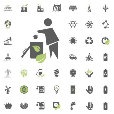 Çöp kutusu simgesini tıklatın. Eko ve alternatif enerji vektör Icon set. Enerji kaynağı elektrik güç kaynağı vektör ayarla.