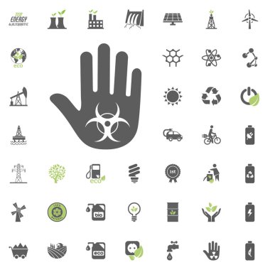 Uyarı simgesi durdurmak. Eko ve alternatif enerji vektör Icon set. Enerji kaynağı elektrik güç kaynağı vektör ayarla.