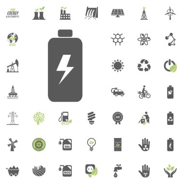 Pil simgesi. Eko ve alternatif enerji vektör Icon set. Enerji kaynağı elektrik güç kaynağı vektör ayarla.