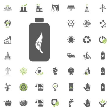 Eko pil simgesi. Eko ve alternatif enerji vektör Icon set. Enerji kaynağı elektrik güç kaynağı vektör ayarla.