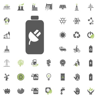 ücretli pil simgesi. Eko ve alternatif enerji vektör Icon set. Enerji kaynağı elektrik güç kaynağı vektör ayarla.