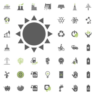 Güneş simgesi. Eko ve alternatif enerji vektör Icon set. Enerji kaynağı elektrik güç kaynağı vektör ayarla.