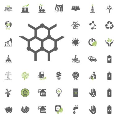 Kimyasal simgesi. Eko ve alternatif enerji vektör Icon set. Enerji kaynağı elektrik güç kaynağı vektör ayarla.