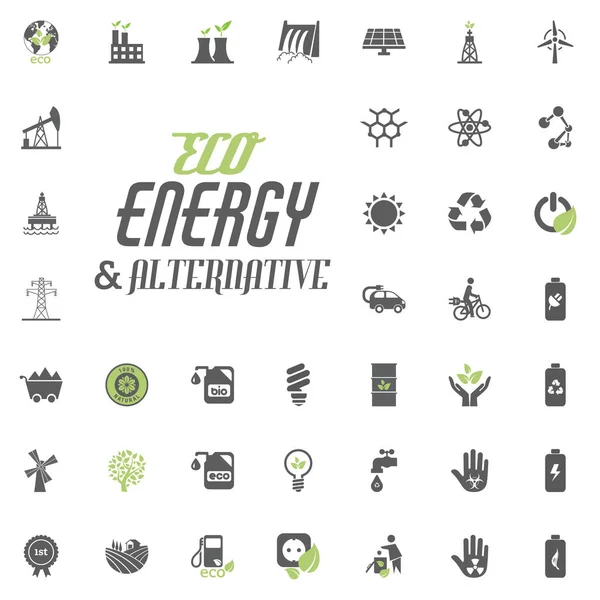 Zestaw ikon wektorowych Eco i alternatywne źródła energii. Zasób energii elektrycznej źródła energii wektor zestaw. — Wektor stockowy