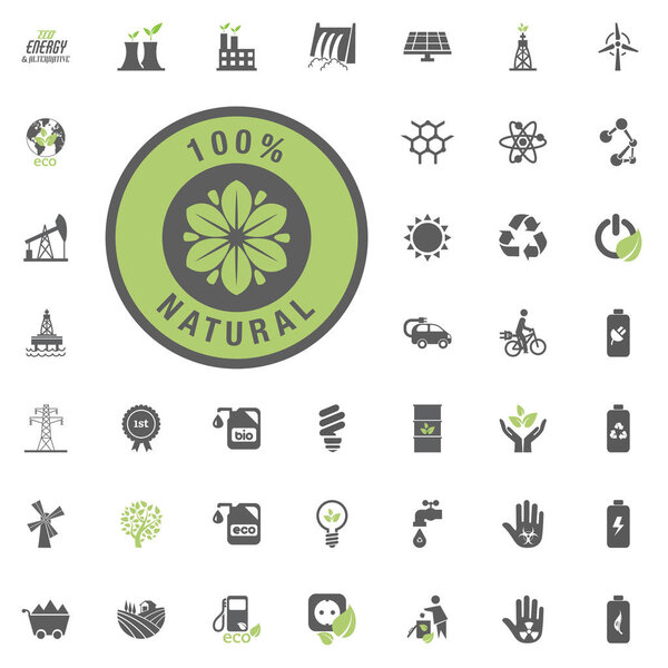 natural icon. Eco and Alternative Energy vector icon set. Energy source electricity power resource set vector.