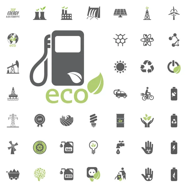 Ekologiczne paliwa ikona. Zestaw ikon wektorowych Eco i alternatywne źródła energii. Zasób energii elektrycznej źródła energii wektor zestaw. — Wektor stockowy