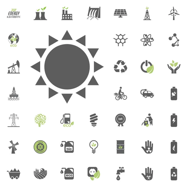 Icono del sol. Conjunto de iconos de vectores Eco y Energía Alternativa. Fuente de energía eléctrica conjunto de recursos de energía vector . — Vector de stock