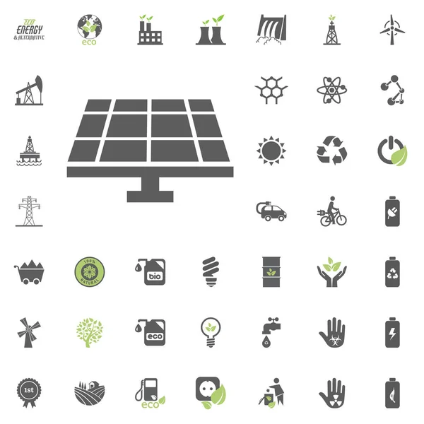 Икона солнечной электростанции. Набор иконок "Эко и альтернативная энергия". Вектор энергоресурсов . Стоковая Иллюстрация