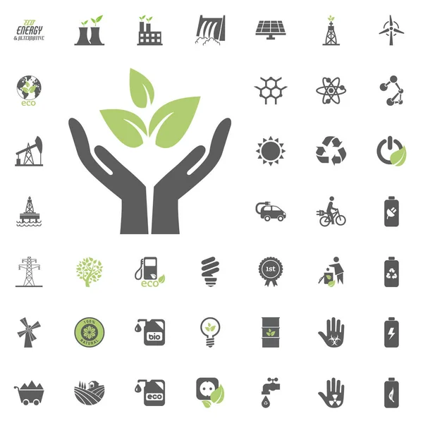 Спасите экологию. Набор иконок "Эко и альтернативная энергия". Вектор энергоресурсов . Лицензионные Стоковые Иллюстрации