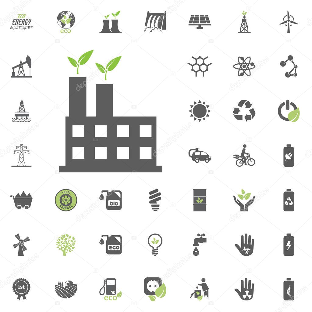 Power station icon. Eco and Alternative Energy vector icon set. Energy source electricity power resource set vector.