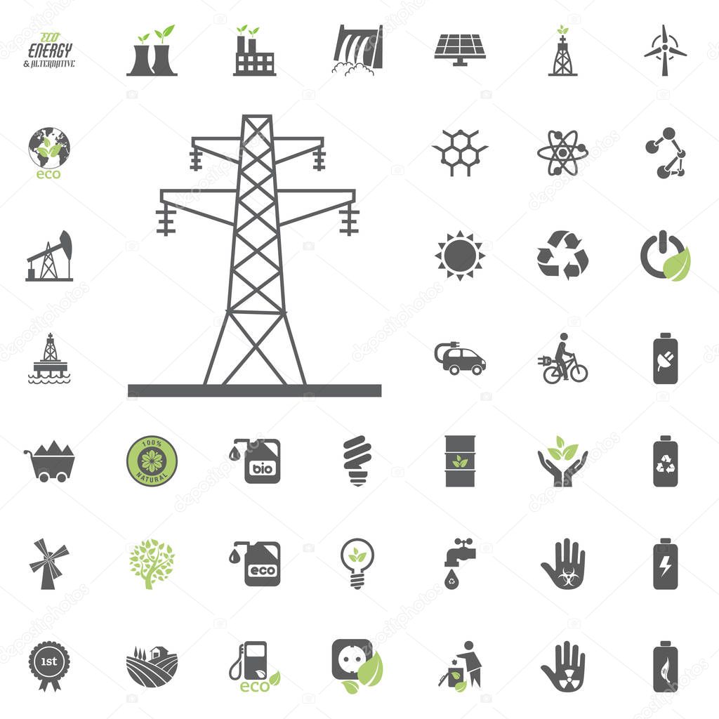 Power Towers icon. Eco and Alternative Energy vector icon set. Energy source electricity power resource set vector.