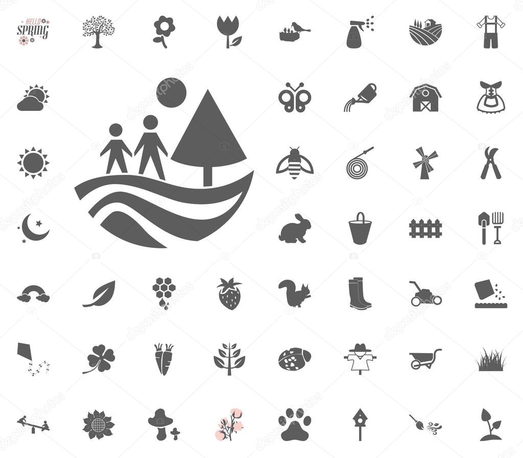 Family walking in forest icon. Spring vector illustration icon set.