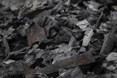 Kömür ve yanmış odun parçaları