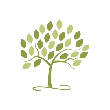 Beyaz arka plan üzerinde izole soyut yeşil ağaç dalları, logo tasarım,.