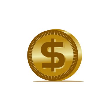 Beyaz arka plan üzerinde izole gölgeli, simgesi tasarım, 3d madeni para üzerinde dolar işareti.