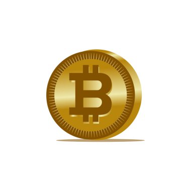 Beyaz arka plan üzerinde izole gölgeli, simgesi tasarım, 3d sikke üzerinde bitcoin işareti.