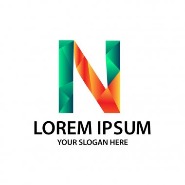 Beyaz arka plan üzerinde izole poligonal stil, logo tasarım, N harfi.