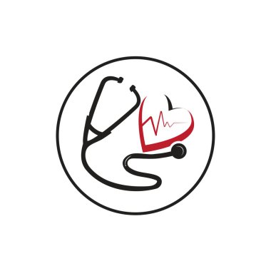 Beyaz arka plan üzerinde izole soyut stetoskop ile kalp atım simgesi tasarım, . 