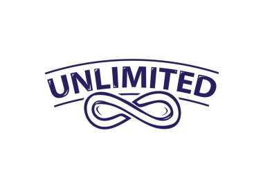 Beyaz arka plan üzerinde izole sınırsız kelime, simgesi tasarım, sonsuzluk simgesiyle.