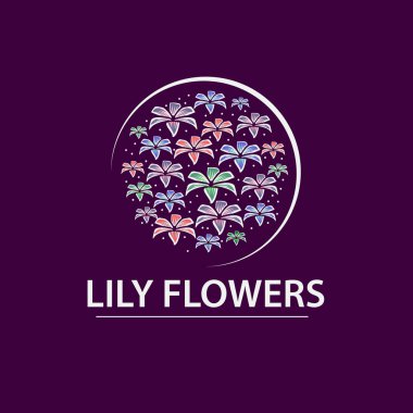 şık lily çiçekler logo oluşturur bir daire, illüstrasyon tasarımı, beyaz arka plan üzerinde izole. 