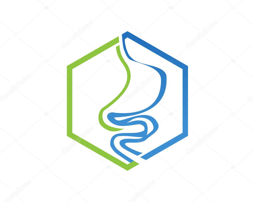 outlines of stomach within polygon illustration,gastroenterology logo, medical logo, symbol design, isolated on white background.