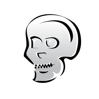 Kafatası illüstrasyon, sembol tasarımı, beyaz arka plan üzerinde izole ana hatları. 