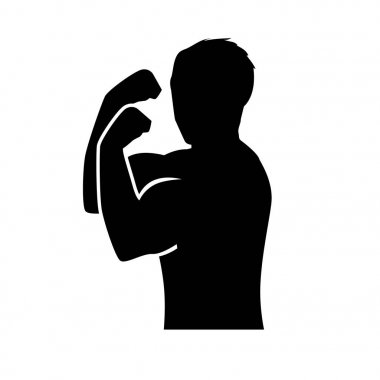 profil tarafı ile güçlü adam beyaz arka plan üzerinde izole kas, siluet tasarım, göster. 