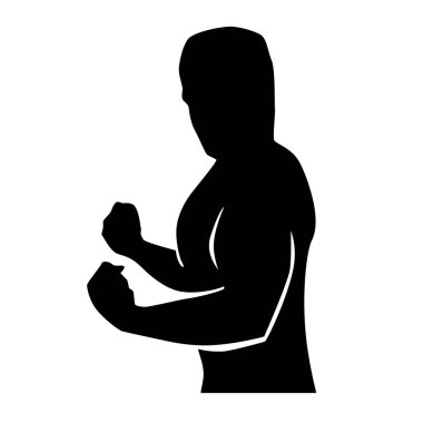 güçlü adam profil manzaralı büyük kas, siluet tasarım, beyaz arka plan üzerinde izole göster. 