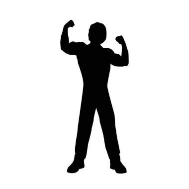 güçlü adam göstermek onun kasları siluet, siluet tasarım, beyaz arka plan üzerinde izole
