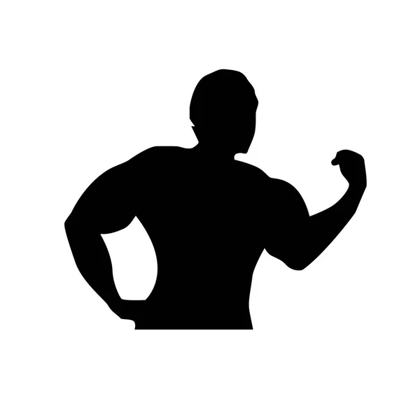 Strong Man Big Muscles Arm Waist Silhouette Design Isolated White — Stock Vector