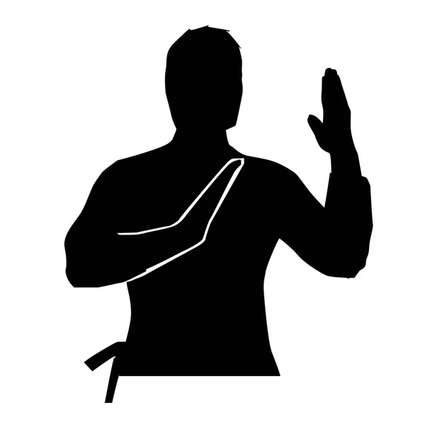 Karate Spieler Hebt Seine Hände Silhouette Karate Spieler Silhouette Illustration — Stockvektor