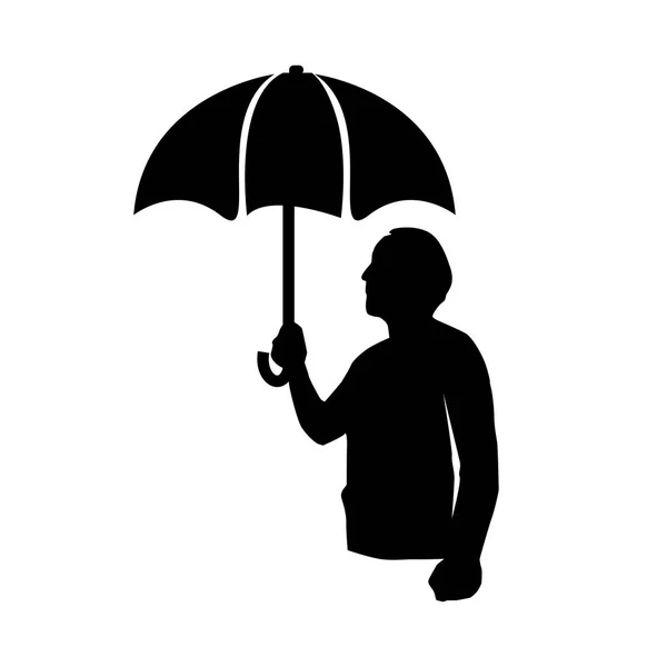 Man Holds Umbrella Illustration Design Isolated White Background — Stock Vector