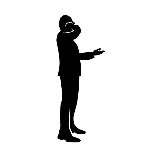 電話のシルエット イラスト デザイン 白い背景で隔離の人電話で話している人 — ストックベクタ