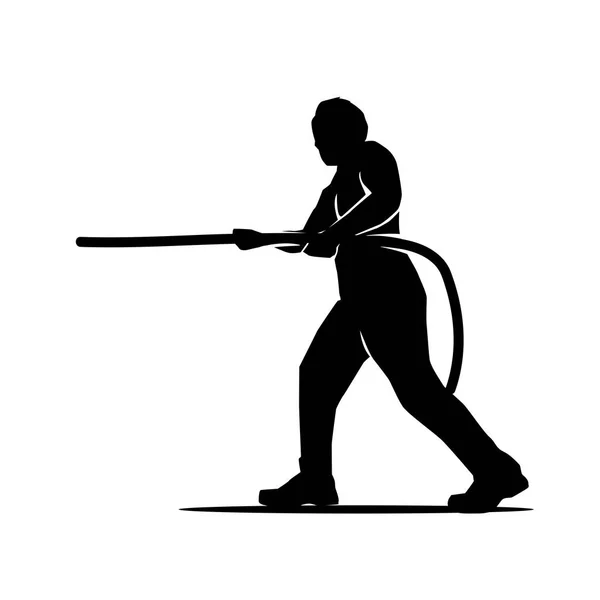 男を引くロープのシルエット シルエット デザイン 白い背景で隔離 — ストックベクタ