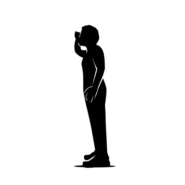 Person Put His Hand Forehead Silhouette Person Looking Something Silhouette — Stock Vector