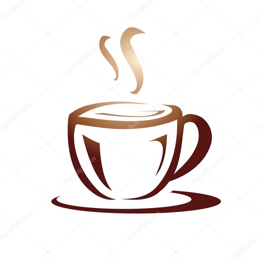 elegant cup of coffee illustration, icon design, isolated on white background. 