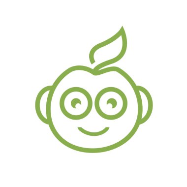 elma robot sembolü, bir yaprak, sağlıklı robot sembolü, robot olarak beyaz arka plan üzerinde izole elma, sembol tasarımı, robot.