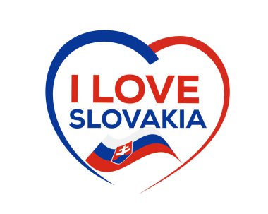 Kalp ve Slovakça bayrak, beyaz arka plan üzerinde izole simgesi tasarım ana hatları ile Slovakya seviyorum.