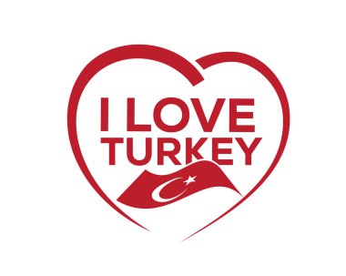 Türkiye'de anahat kalp ve beyaz arka plan üzerinde izole Türkiye, simgesi tasarım, bayrağı ile seviyorum.
