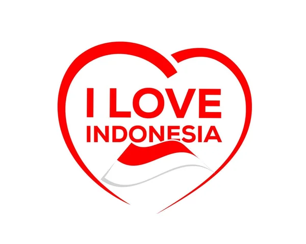 我爱印尼的心脏和印尼国旗的轮廓 图标设计 孤立的白色背景 — 图库矢量图片