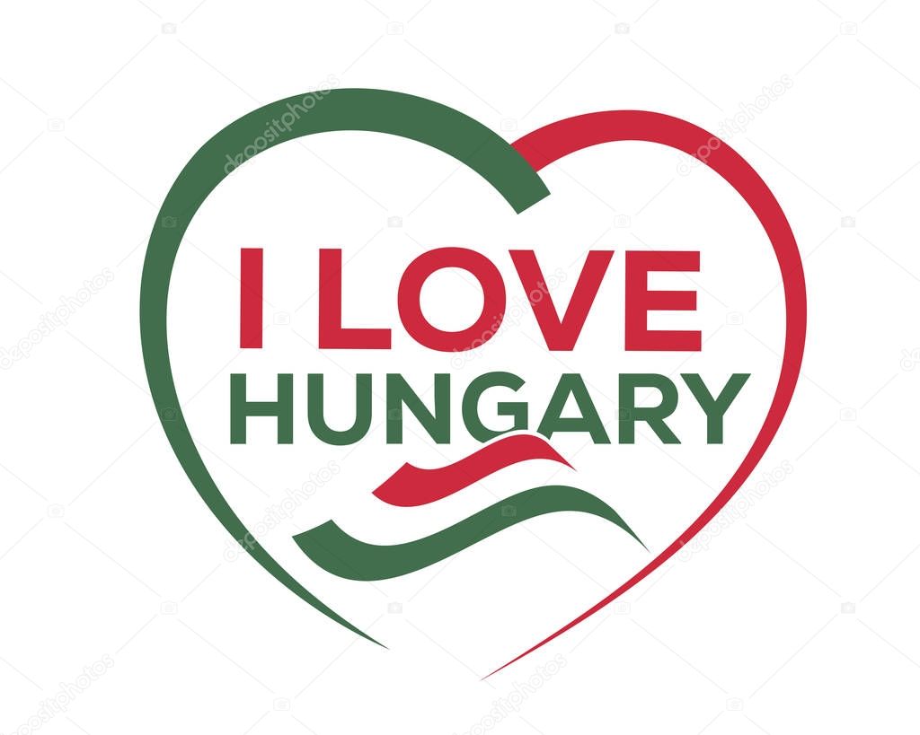 I love hungary with outline of heart and flag of hungary, icon design, isolated on white background.