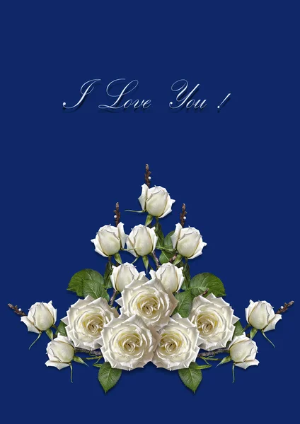 Bouquet of white roses on a blue background — Stock Photo, Image