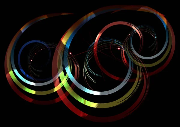 Bright glowing twisted wave with glare fall each other on black — Stock Photo, Image