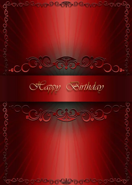 Cartão de felicitações com ouro Feliz aniversário no fundo vermelho — Fotografia de Stock