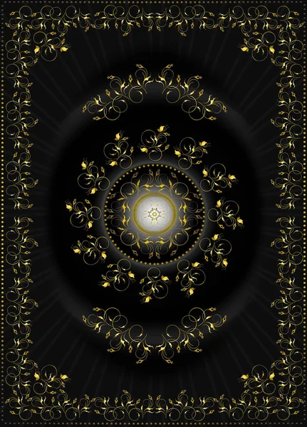 Arany orientális virágos minta, fekete váz — Stock Fotó