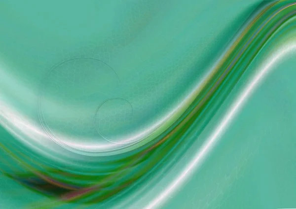 Células fundo turquesa com ondas verdes e brancas fluindo convexas com espirais — Fotografia de Stock