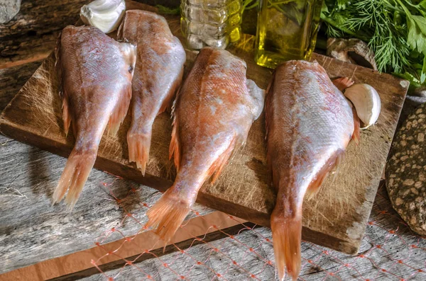 Purified red grouper on the cutting wooden board — Stock Photo, Image