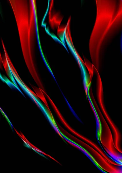 Kırmızı parlayan ile arka plan siyah, mavi ve yeşil dalgaların kavisli — Stok fotoğraf