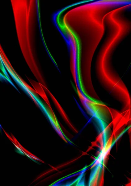 Abstract black background with glowing red, green and blue curved waves — Stock Photo, Image